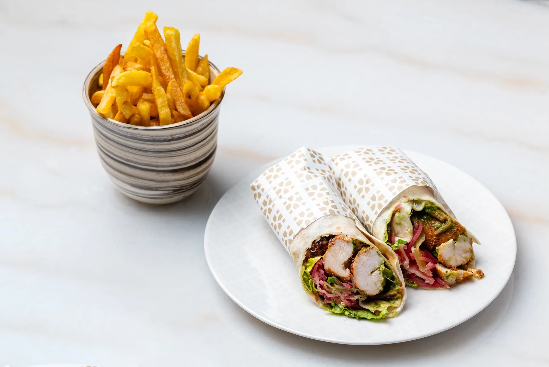 Grilled Chicken Pickle Wrap with Fries (G,D)