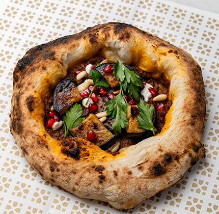 Lamb Ragout and Eggplant Khubz Pizza (G,D)